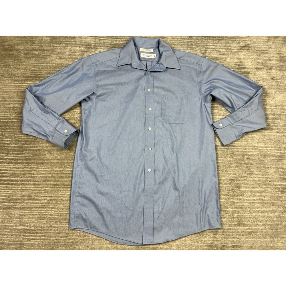 Roundtree & Yorke Shirt Mens 15.5 34 Blue Button Up Blended Pinpoint Long Sleeve